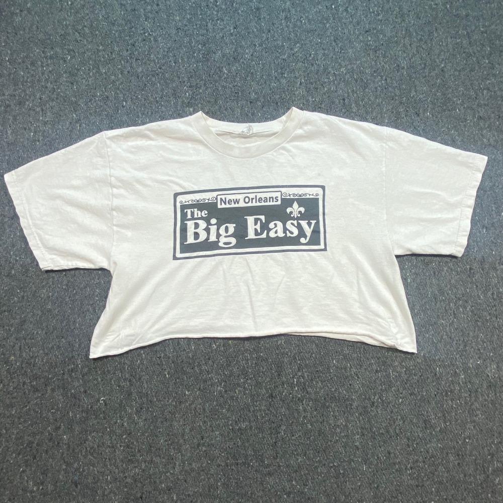 Alstyle New Orleans The Big Easy Shirt L Large Womens White Crop Raw Hem Graphic
